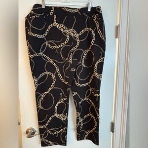 CHICOS Black pants with Gold Chain Print